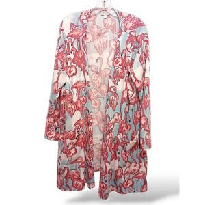 Pink Flamingo Open Robe Beach Bath Coverup Sz XL Tropical Birds Exotic Whimsical